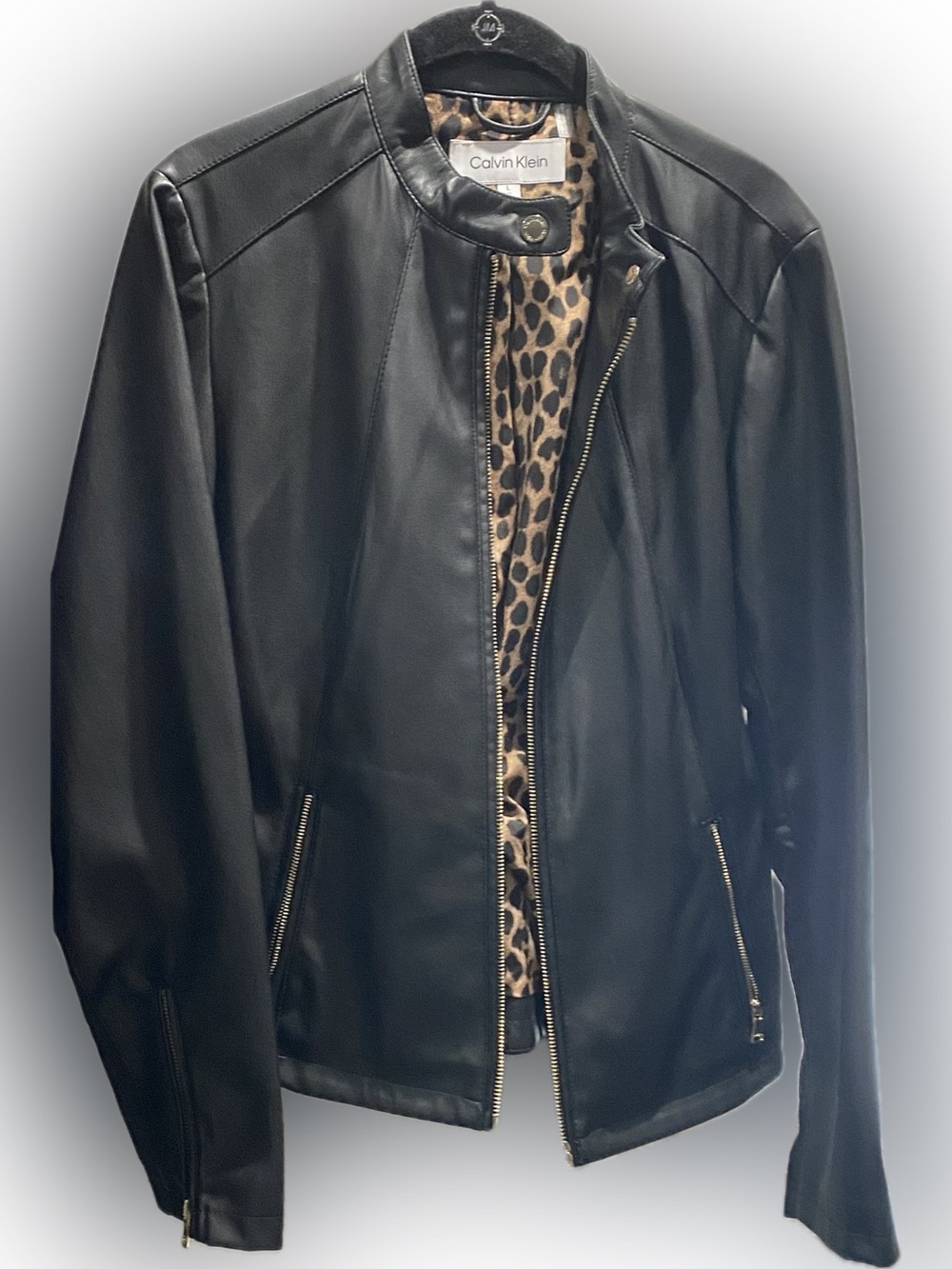 Calvin Klein Women's Black faux Leather Moto Zip Jacket